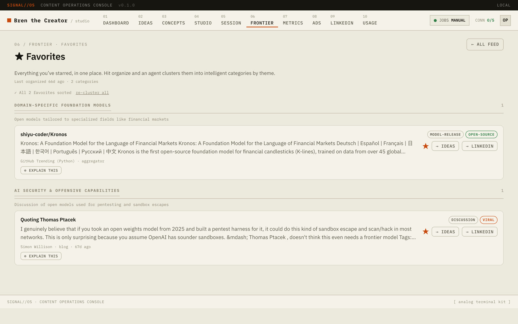 Favorites clustered by theme