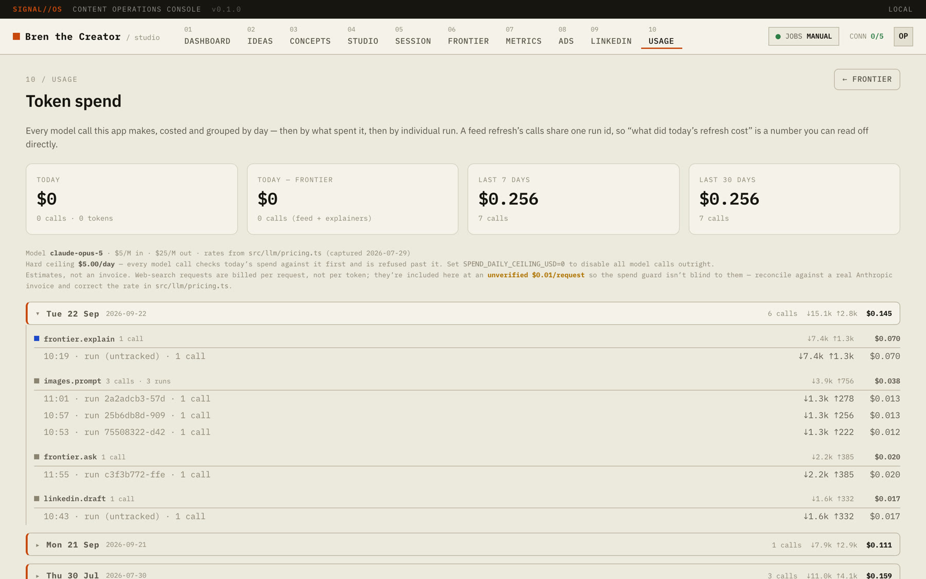 Token spend ledger