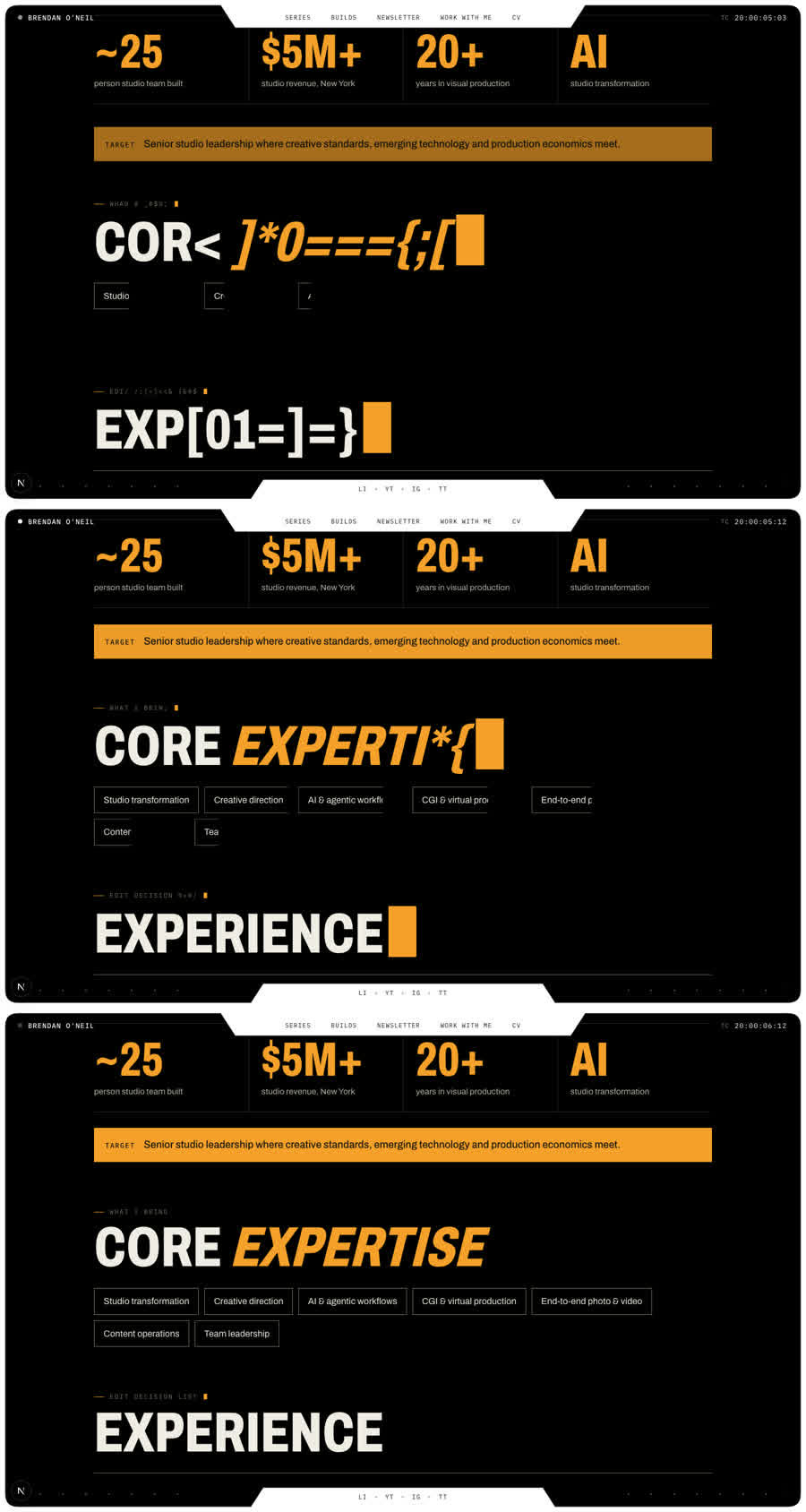Code-style reveal on the CV